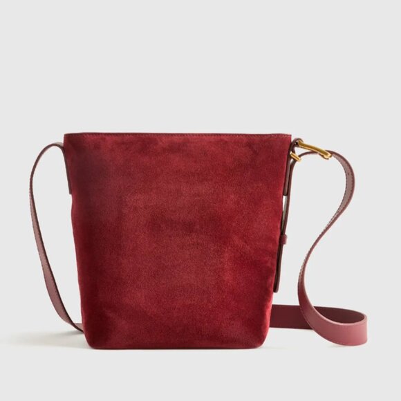 Quince Handbags - Quince Italian Suede Bucket Crossbody Leather Bag Merlot Burgundy Brass Minimal